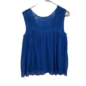 Madison Marcus Womens Silk Pleated Sleeveless Pullover Blouse Blue Size Medium M